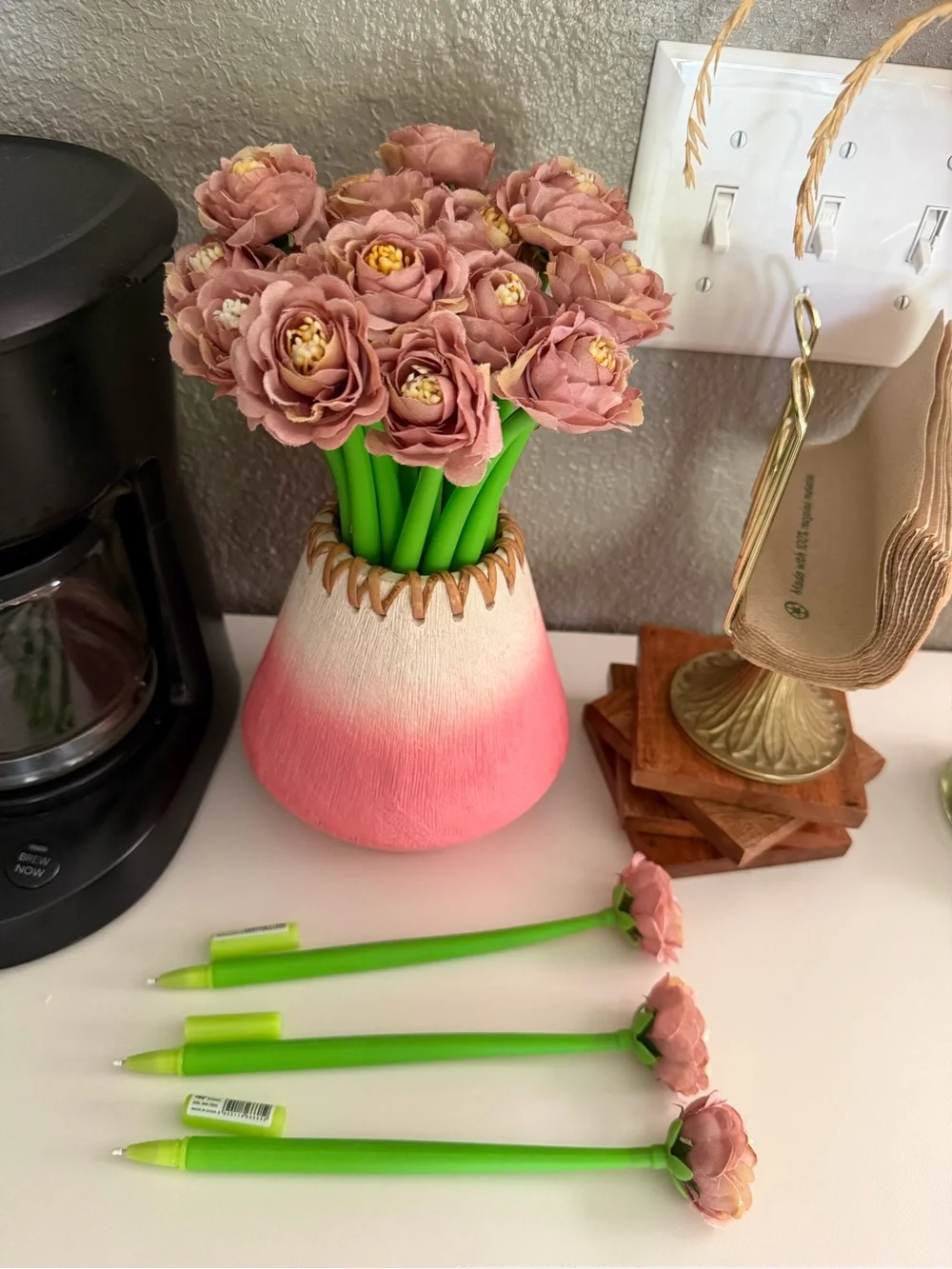 12pcs Pink Blossom Floral Pen